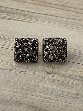 Lois Hill Sterling Silver Caviar Scroll Stud Earrings 925 Bali